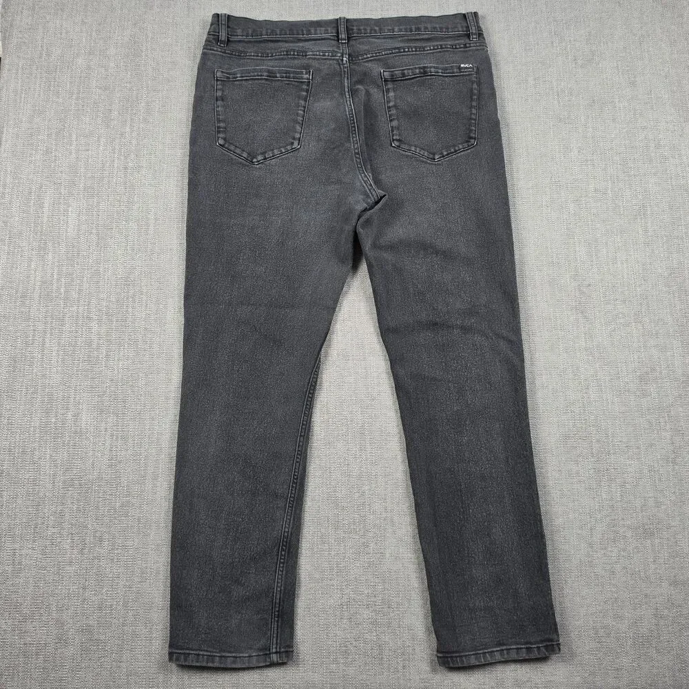 RVCA Mens Jeans 38 Black Denim Pants Slim Straight Stretch Skate Grunge 2000s
